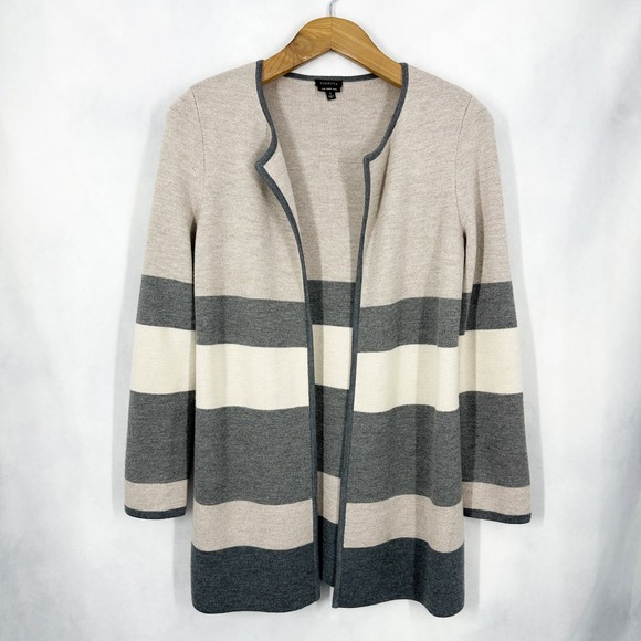 Talbots Sweaters - Talbots 100% Merino Wool Neutral Stripe Open Front Cardigan Swearer Size Small